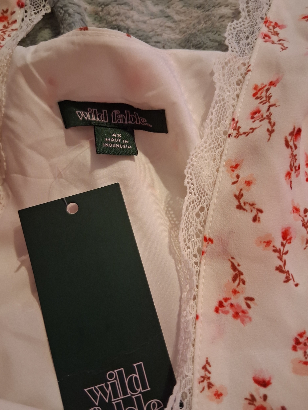 wild fable White Tank with Coral Floral Print and Lace Trim - Picture 2 of 2